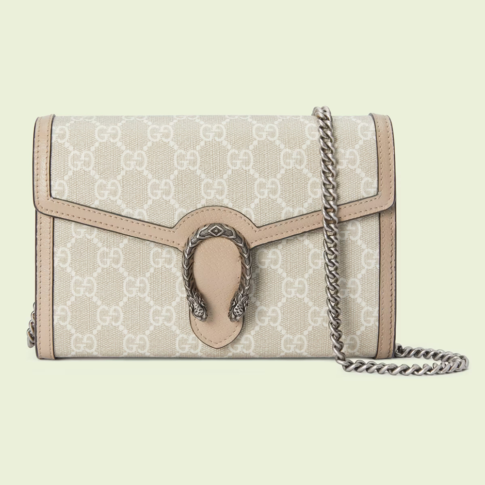 Gucci Dionysus Mini Chain Wallet in White GG Supreme Canvas GGBS10929