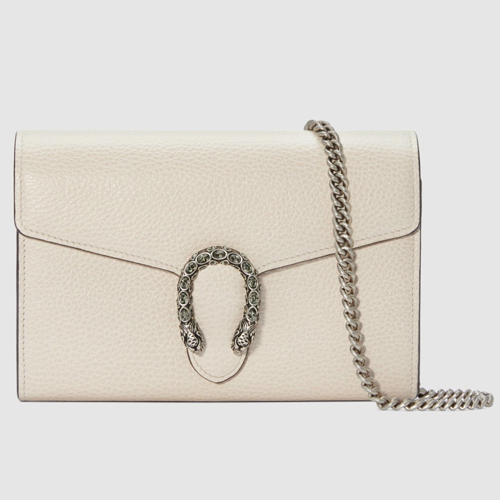 Gucci Dionysus Mini Chain Wallet in White Leather GGBS10930