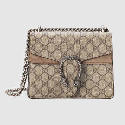 Gucci Dionysus Mini Shoulder Bag in GG Canvas with Taupe Suede GGBS10224