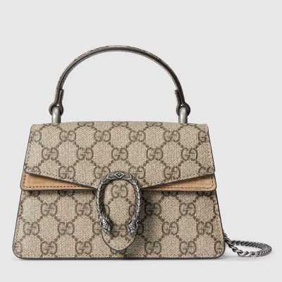 Gucci Dionysus Mini Top Handle Bag in GG Canvas with Taupe Suede GGBS10248