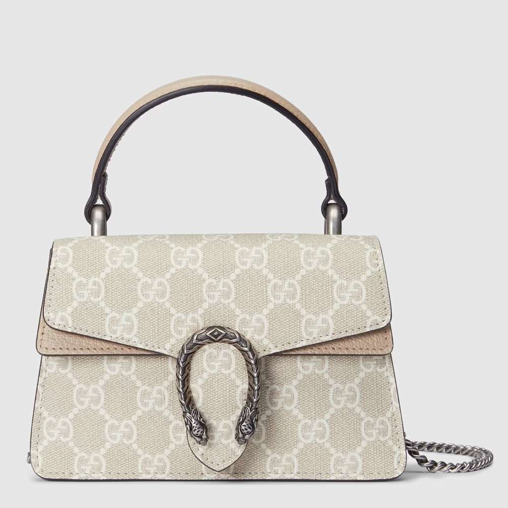 Gucci Dionysus Mini Top Handle Bag in White GG Supreme Canvas GGBS10250