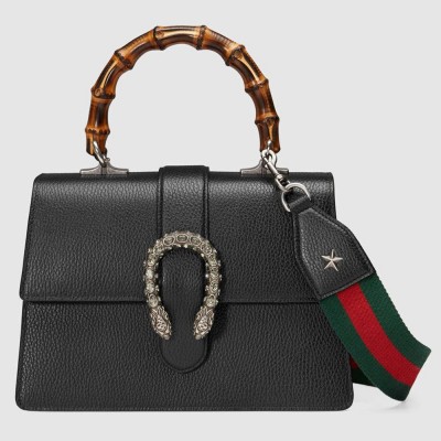 Gucci Dionysus Small Bamboo Top Handle Bag in Black Leather GGBS10252