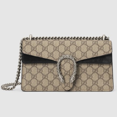 Gucci Dionysus Small Rectangular Bag in GG Canvas with Black Suede GGBS10207