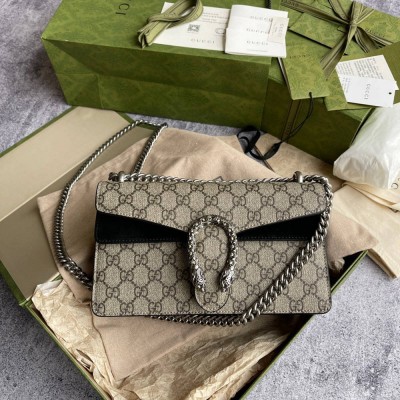 Gucci Dionysus Small Rectangular Bag in GG Canvas with Black Suede GGBS10207