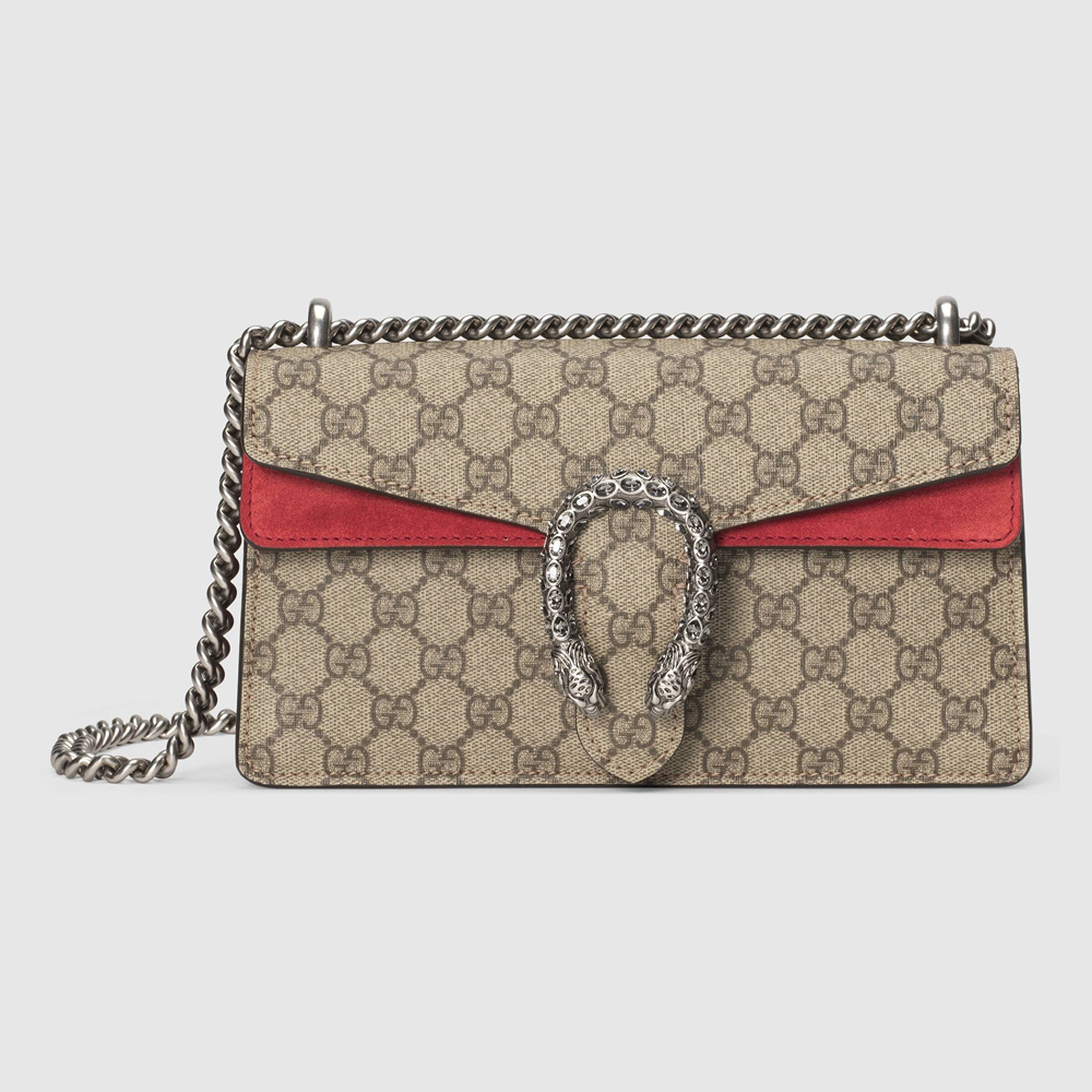 Gucci Dionysus Small Rectangular Bag in GG Canvas with Red Suede GGBS10208