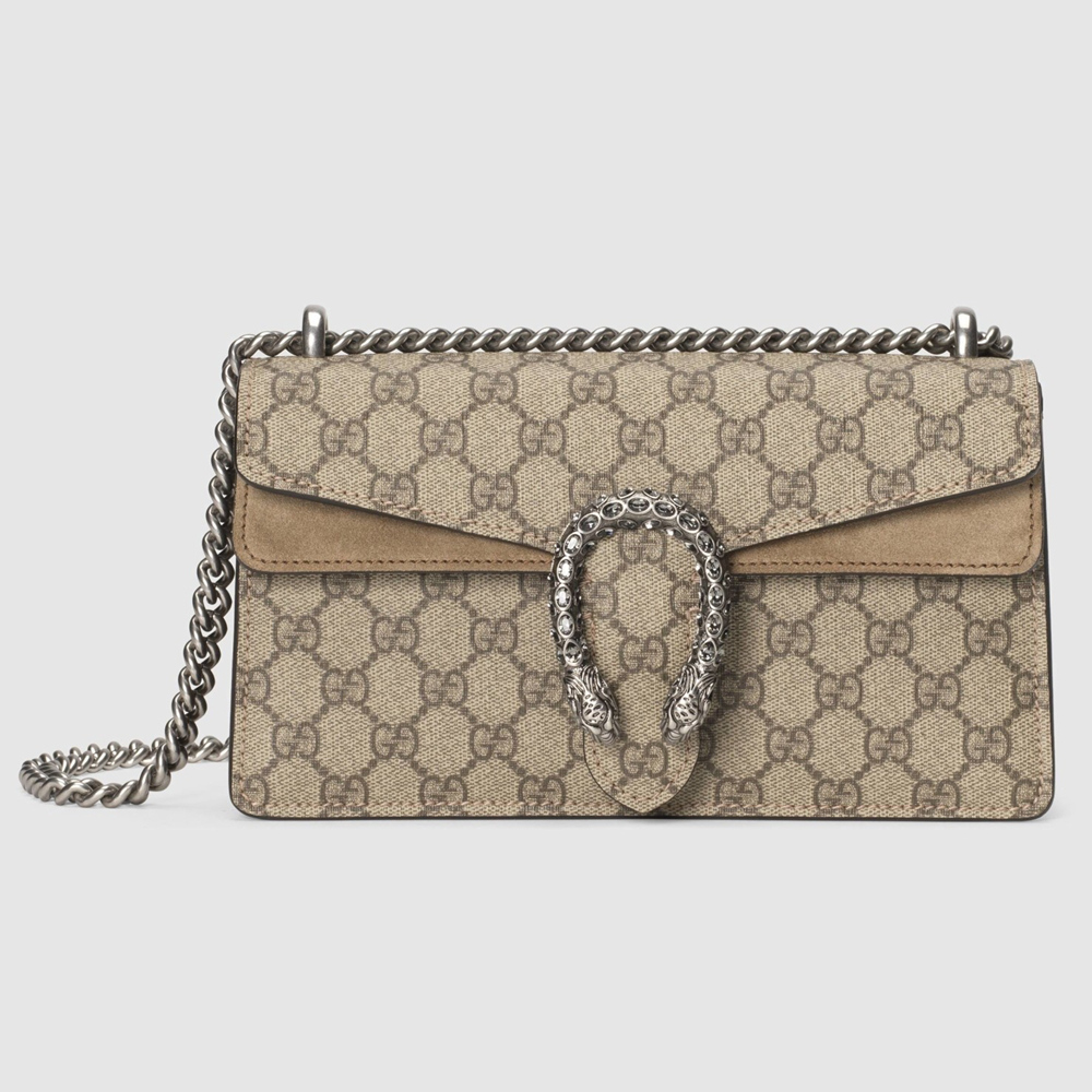 Gucci Dionysus Small Rectangular Bag in GG Canvas with Taupe Suede GGBS10209