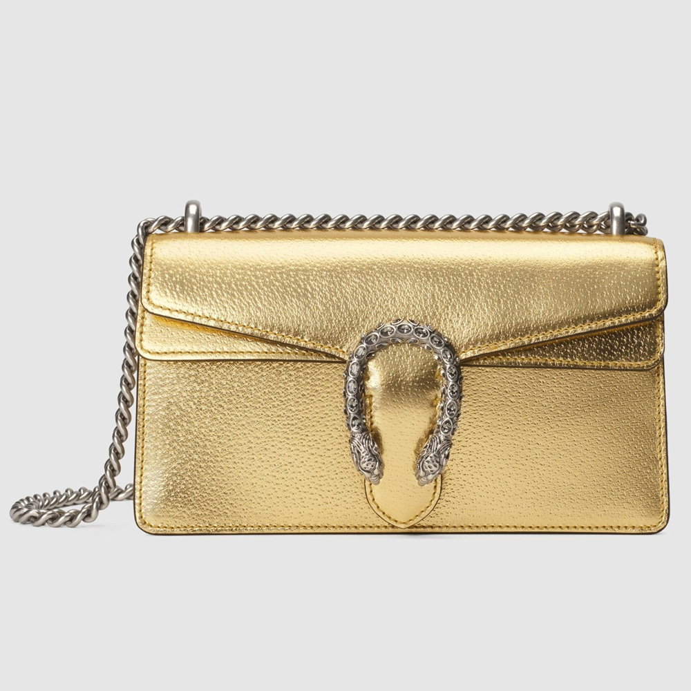 Gucci Dionysus Small Rectangular Bag in Gold Metallic Leather GGBS10210