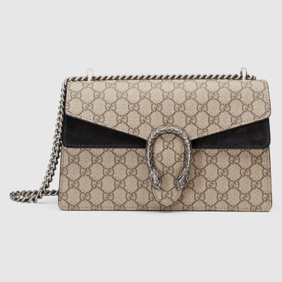 Gucci Dionysus Small Shoulder Bag in GG Canvas with Black Suede GGBS10235