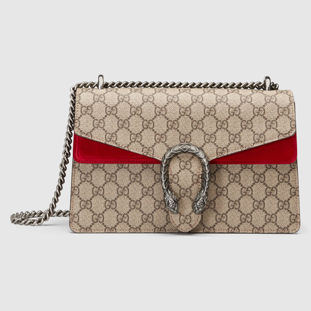 Gucci Dionysus Small Shoulder Bag in GG Canvas with Red Suede GGBS10236