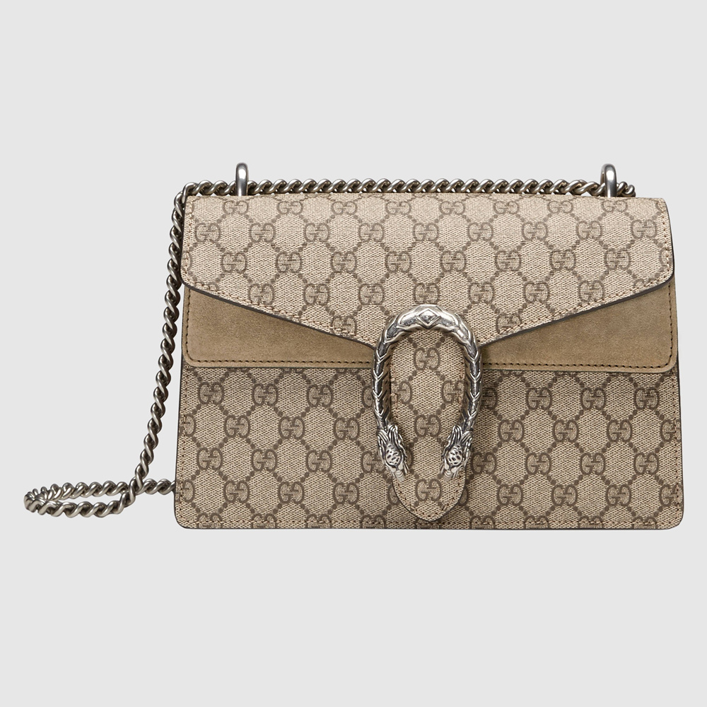 Gucci Dionysus Small Shoulder Bag in GG Canvas with Taupe Suede GGBS10237