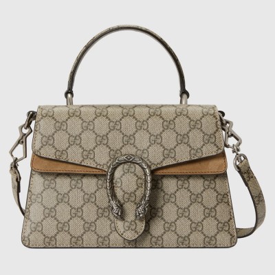 Gucci Dionysus Small Top Handle Bag in GG Canvas with Taupe Suede GGBS10254