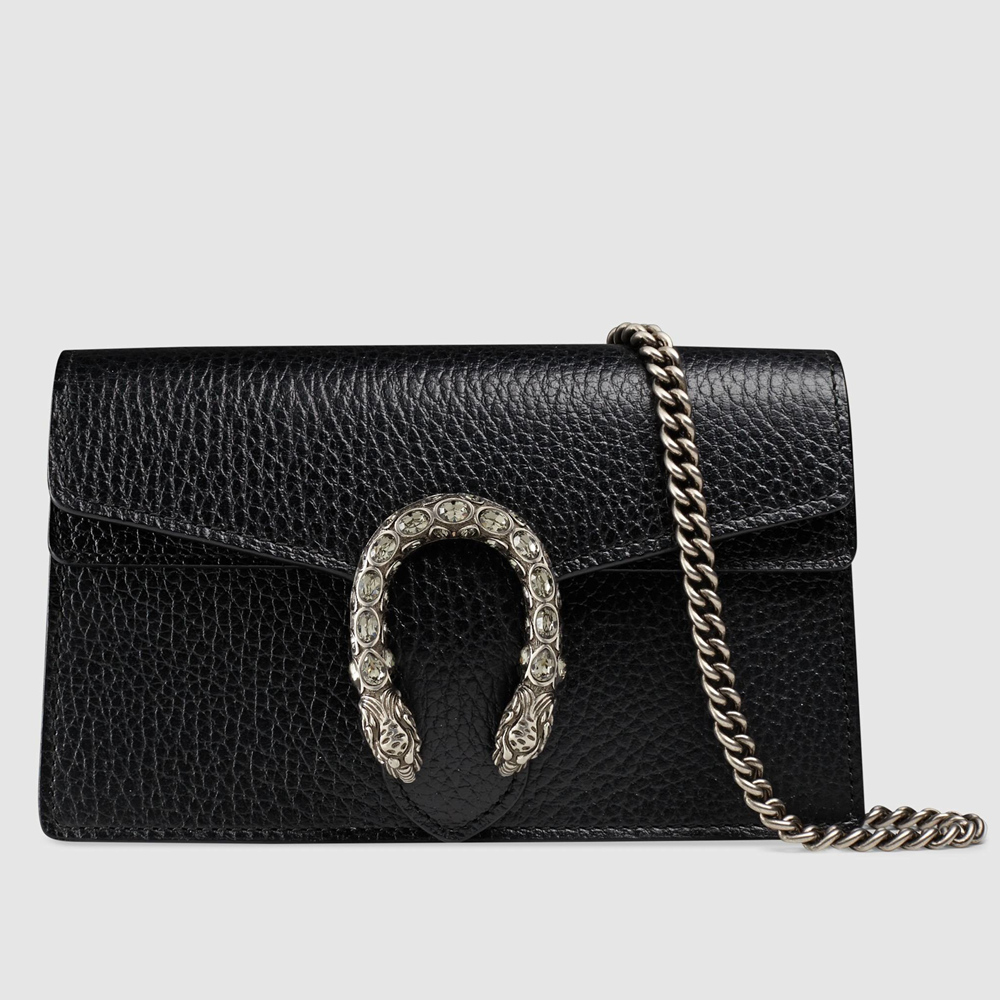 Gucci Dionysus Super Mini Bag in Black Grained Leather GGBS10636