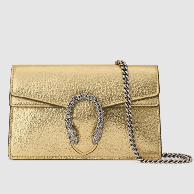 Gucci Dionysus Super Mini Bag in Gold Metallic Leather GGBS10641