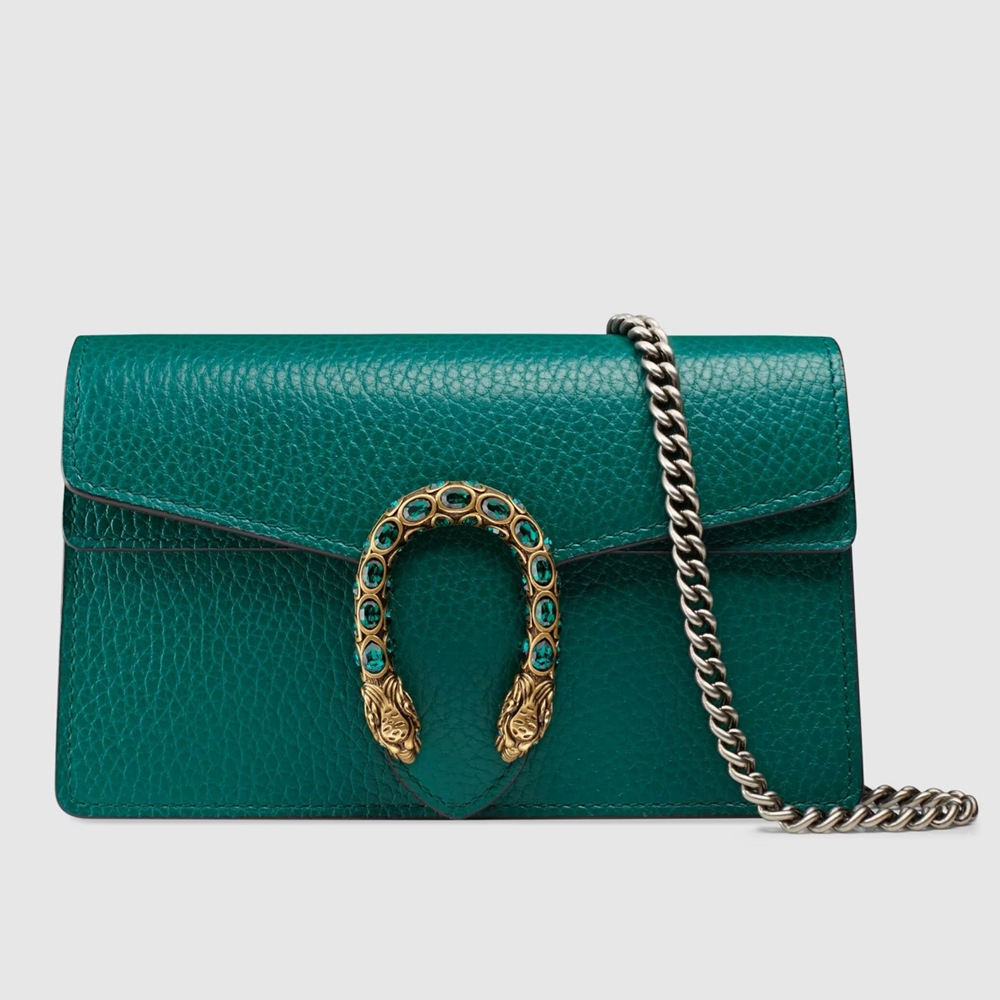 Gucci Dionysus Super Mini Bag in Green Grained Leather GGBS10642