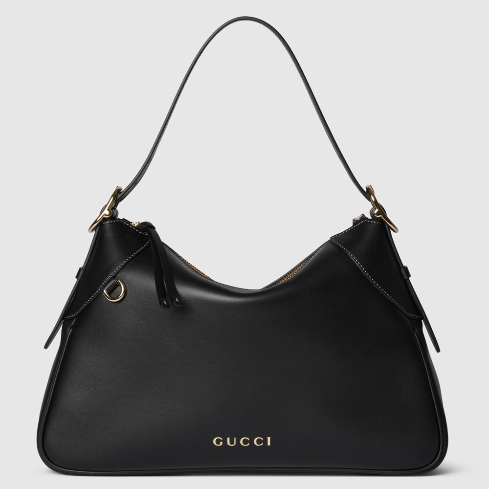 Gucci GG Emblem Medium Shoulder Bag in Black Calfskin GGBS10261