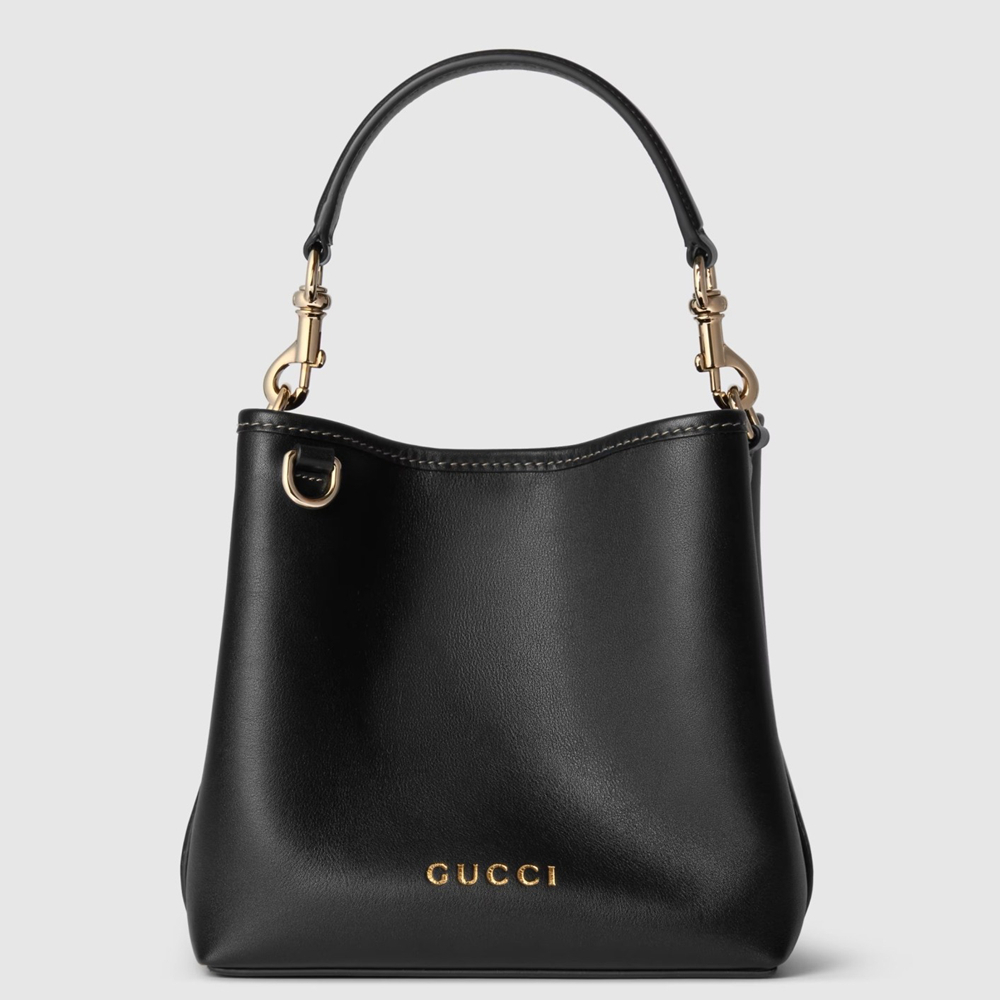 Gucci GG Emblem Mini Bucket Bag in Black Calfskin GGBS10258