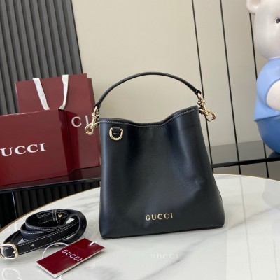 Gucci GG Emblem Mini Bucket Bag in Black Calfskin GGBS10258