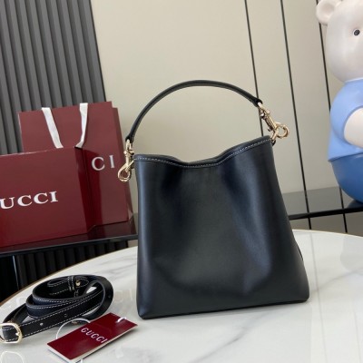 Gucci GG Emblem Mini Bucket Bag in Black Calfskin GGBS10258