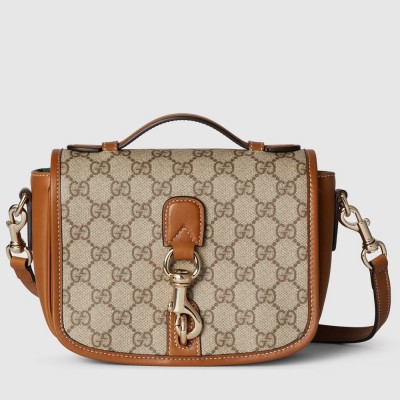 Gucci GG Emblem Mini Shoulder Bag in Beige GG Canvas with Brown Leather GGBS10262