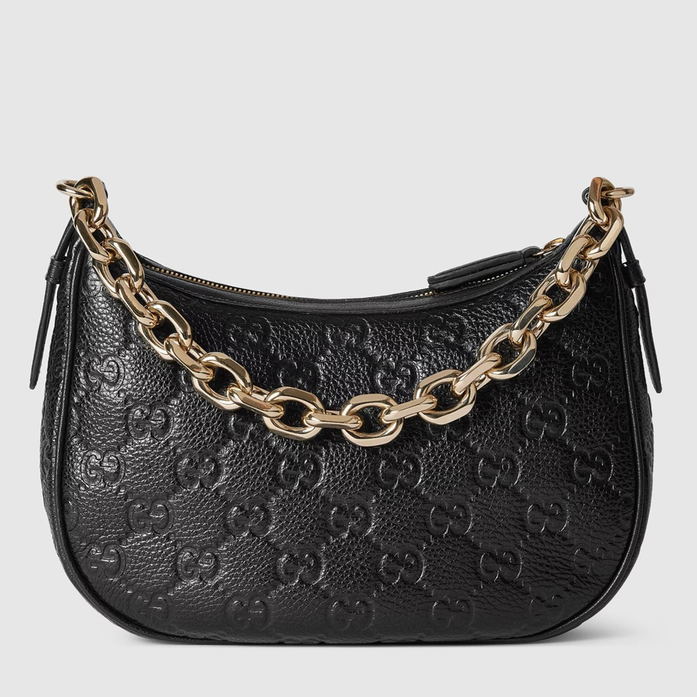 Gucci GG Emblem Small Shoulder Bag in Black GG Grainy Leather GGBS10266