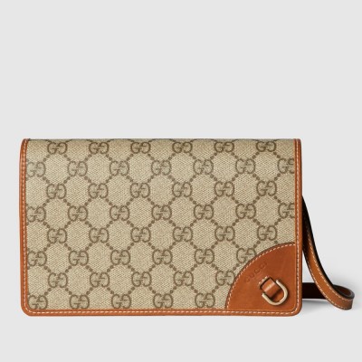 Gucci GG Emblem Super Mini Shoulder Bag in Beige GG Canvas with Brown Leather GGBS10267