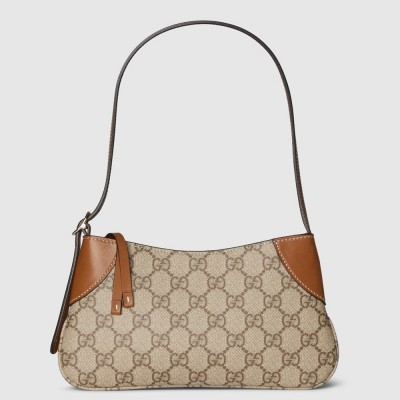 Gucci GG Emblem Super Mini Shoulder Bag in GG Canvas with Brown Leather GGBS10269