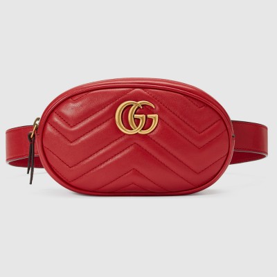 Gucci GG Marmont Belt Bag In Red Matelasse Leather GGBS10095