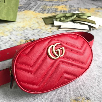 Gucci GG Marmont Belt Bag In Red Matelasse Leather GGBS10095