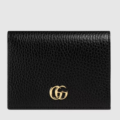 Gucci GG Marmont Card Case Wallet In Black Grained Leather GGBS10933