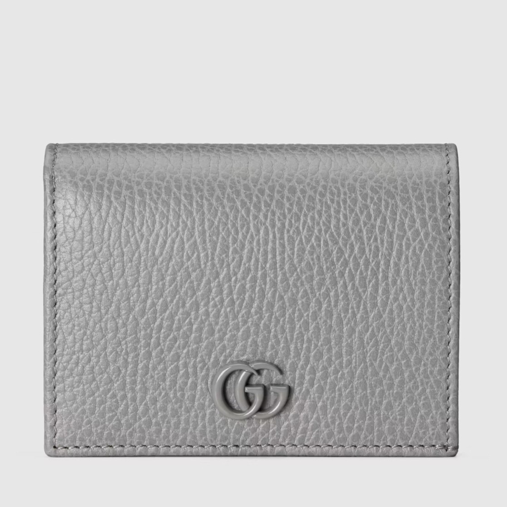 Gucci GG Marmont Card Case Wallet In Grey Calfskin GGBS10934