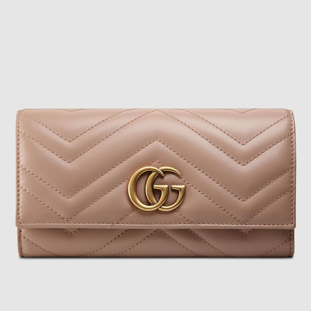 Gucci GG Marmont Continental Wallet In Dusty Pink Matelasse Leather GGBS10936