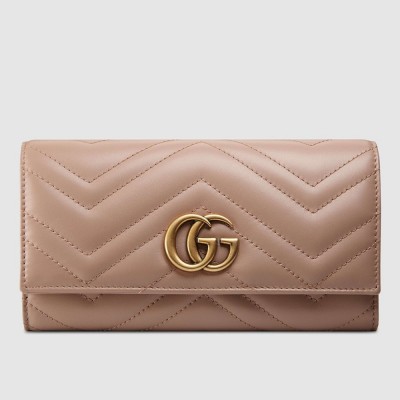 Gucci GG Marmont Continental Wallet In Dusty Pink Matelasse Leather GGBS10936