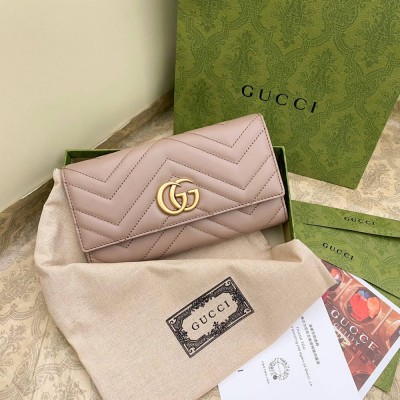 Gucci GG Marmont Continental Wallet In Dusty Pink Matelasse Leather GGBS10936