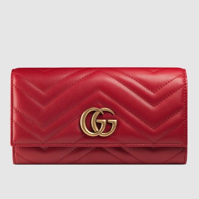 Gucci GG Marmont Continental Wallet In Red Matelasse Leather GGBS10937