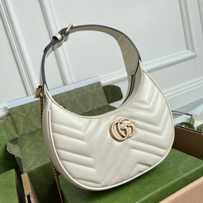 Gucci GG Marmont Half-moon Mini Bag in White Chevron Leather GGBS10308