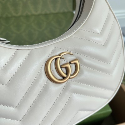 Gucci GG Marmont Half-moon Mini Bag in White Chevron Leather GGBS10308