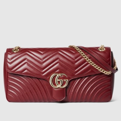 Gucci GG Marmont Large Shoulder Bag in Red Chevron Leather GGBS10786