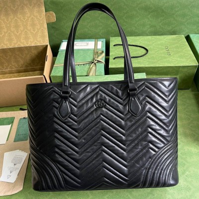 Gucci GG Marmont Large Tote Bag in Black Chevron Leather GGBS10887