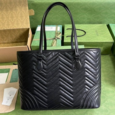 Gucci GG Marmont Large Tote Bag in Black Chevron Leather GGBS10887