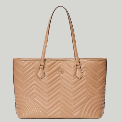 Gucci GG Marmont Large Tote Bag in Rose Beige Chevron Leather GGBS10888