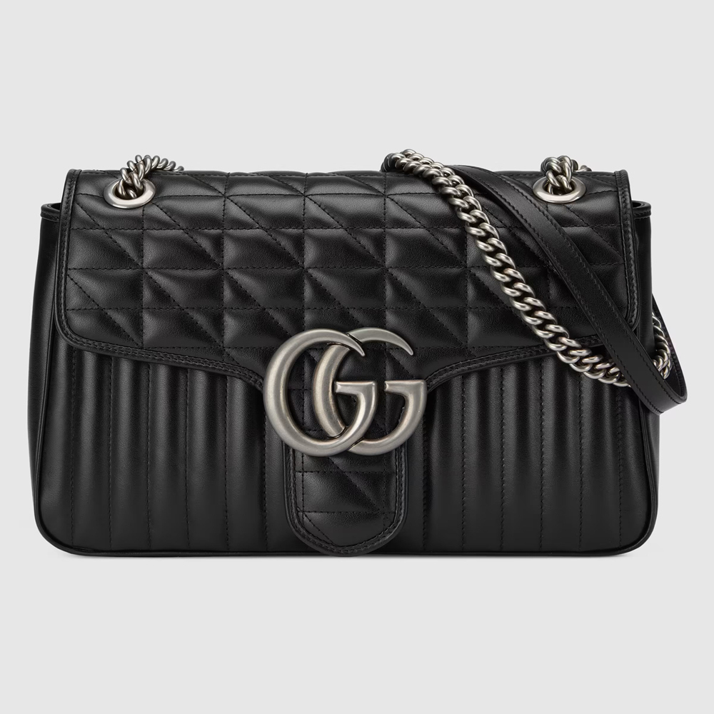 Gucci GG Marmont Medium Shoulder Bag in Black Matelasse Leather GGBS10350