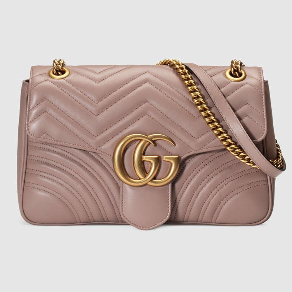 Gucci GG Marmont Medium Shoulder Bag in Nude Chevron Leather GGBS10351