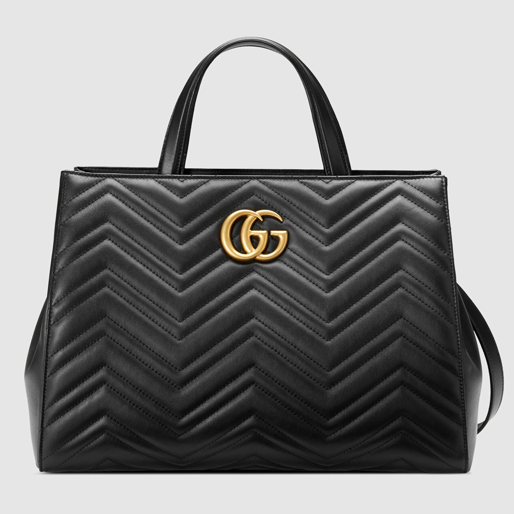 Gucci GG Marmont Medium Top Handle Bag in Chevron Leather GGBS10854