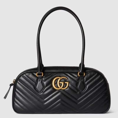 Gucci GG Marmont Medium Top-handle Bag in Black Chevron Leather GGBS10855