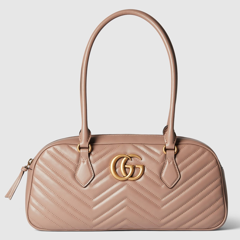 Gucci GG Marmont Medium Top-handle Bag in Dusty Pink Chevron Leather GGBS10856