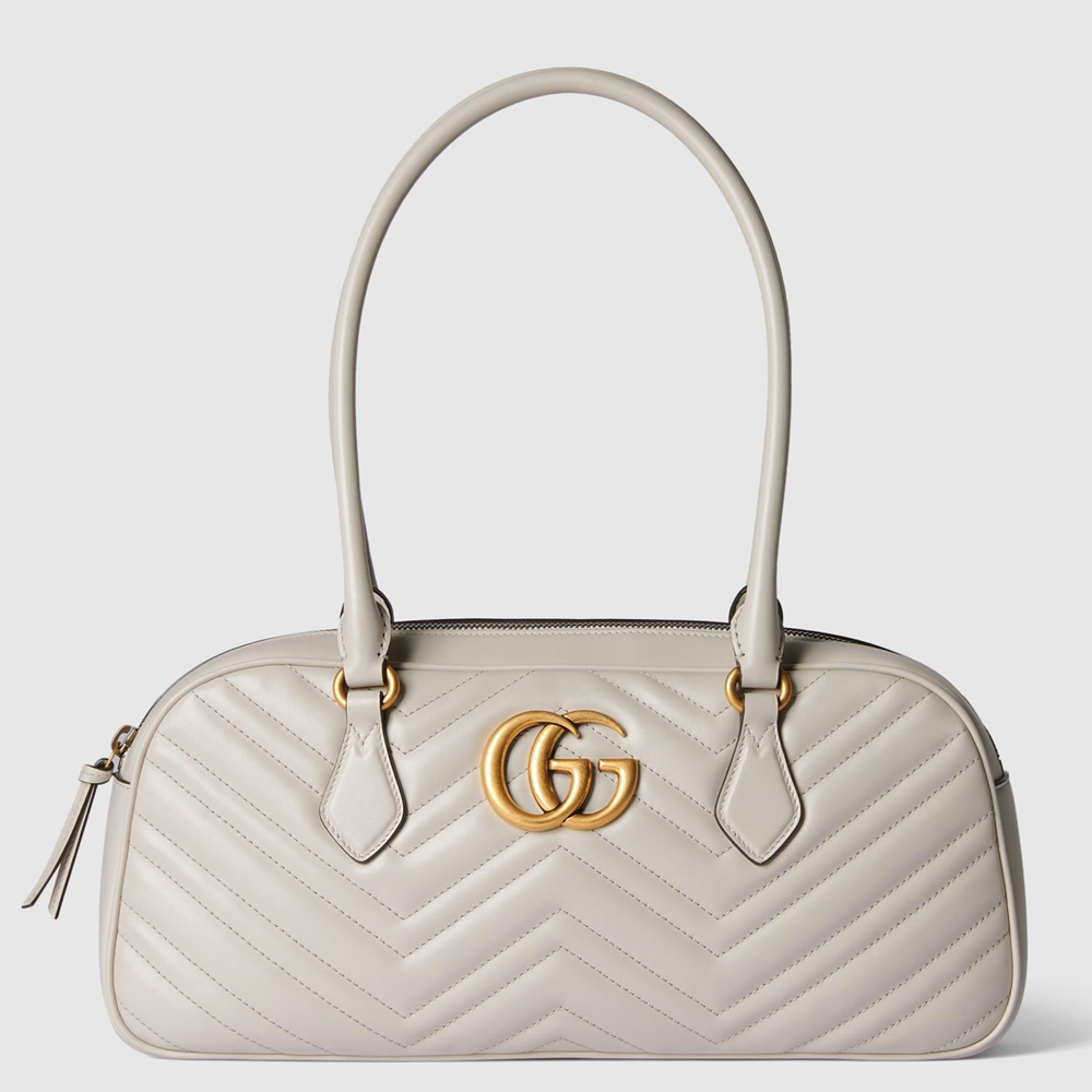 Gucci GG Marmont Medium Top-handle Bag in White Chevron Leather GGBS10857