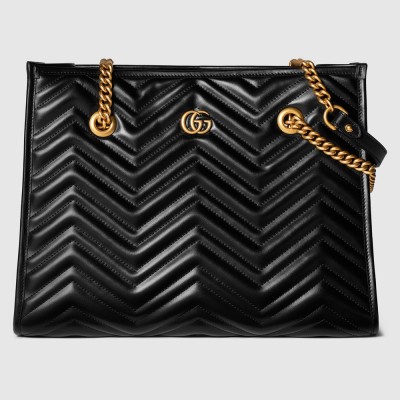 Gucci GG Marmont Medium Tote in Black Chevron Calfskin GGBS10889