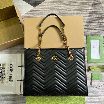 Gucci GG Marmont Medium Tote in Black Chevron Calfskin GGBS10889