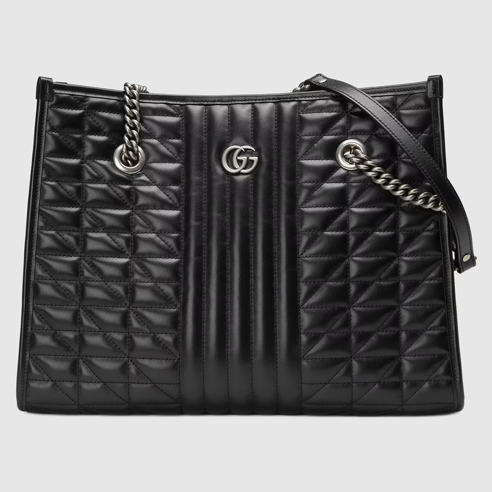 Gucci GG Marmont Medium Tote in Black Matelasse Leather GGBS10890