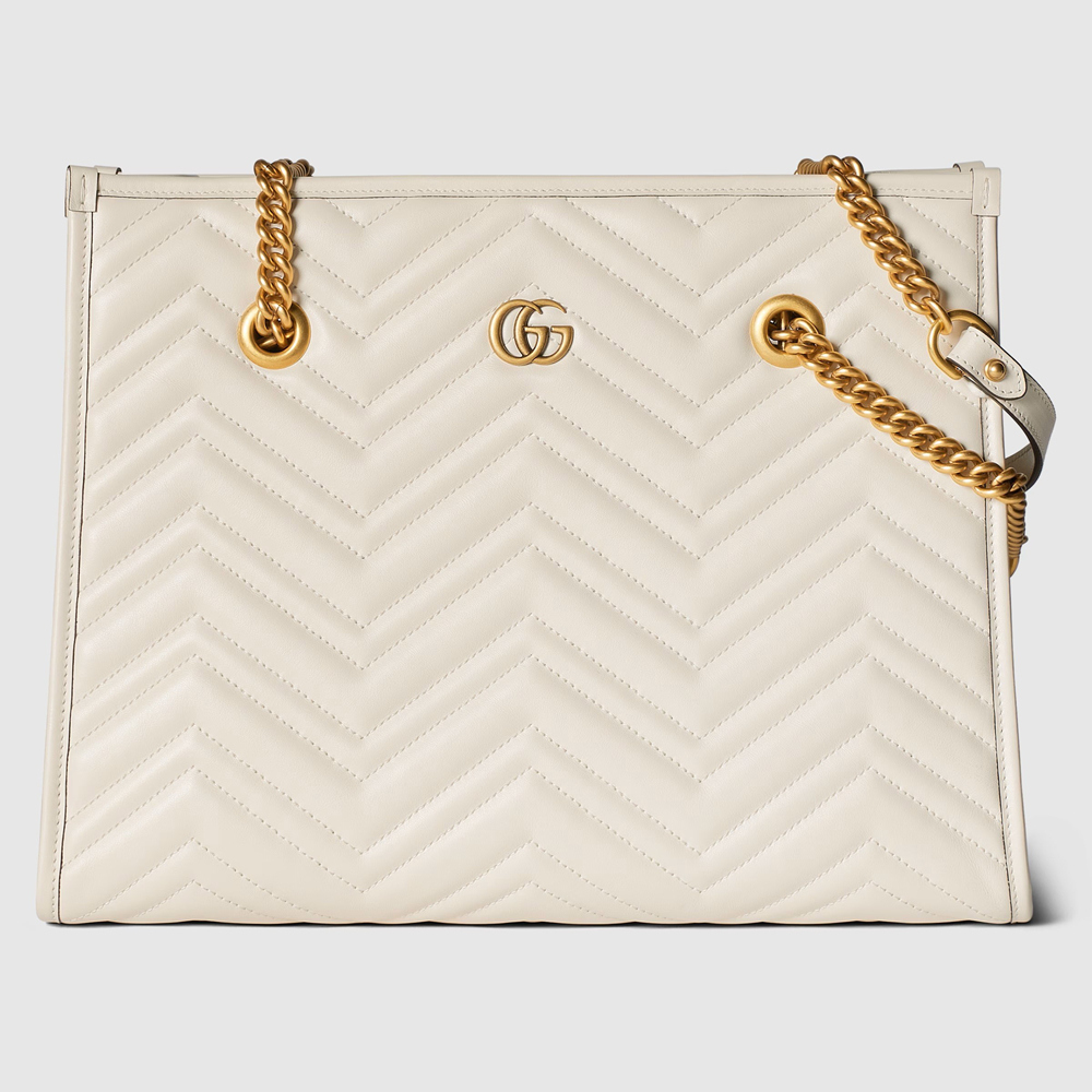 Gucci GG Marmont Medium Tote in White Chevron Calfskin GGBS10891